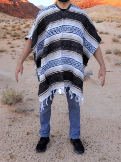Authentic Mexican Poncho With Stripes | Brown