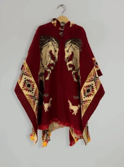 Mexican Red Poncho | Two Horses