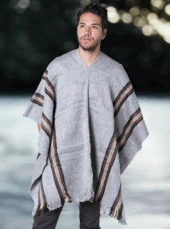 V-Neck Gray Poncho For Men