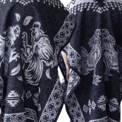 Mexican Alpaca Poncho For Men - Roosters Facing - BLUE -Gamboa Fashion Sintitulo 1200x1200px 4