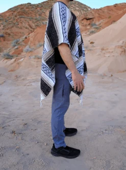 Authentic Mexican Poncho With Stripes | Brown -Gamboa Fashion sidebrown